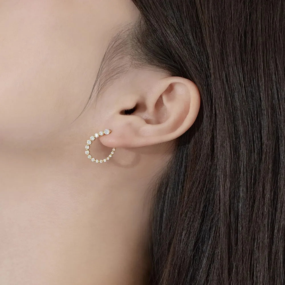 Silver Zircon Round Cut Twisted Inlaid Ear Studs