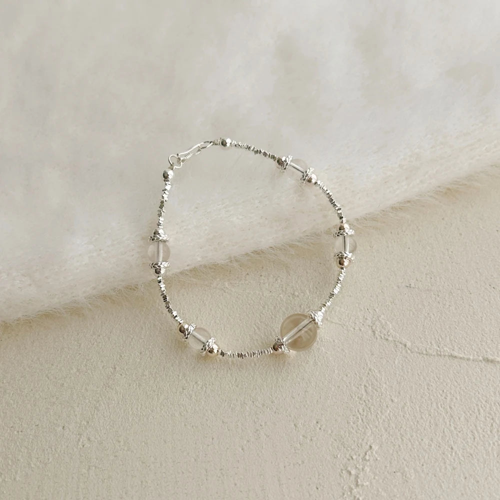Silver Crystal Round Cut Bangles Beaded Bracelet