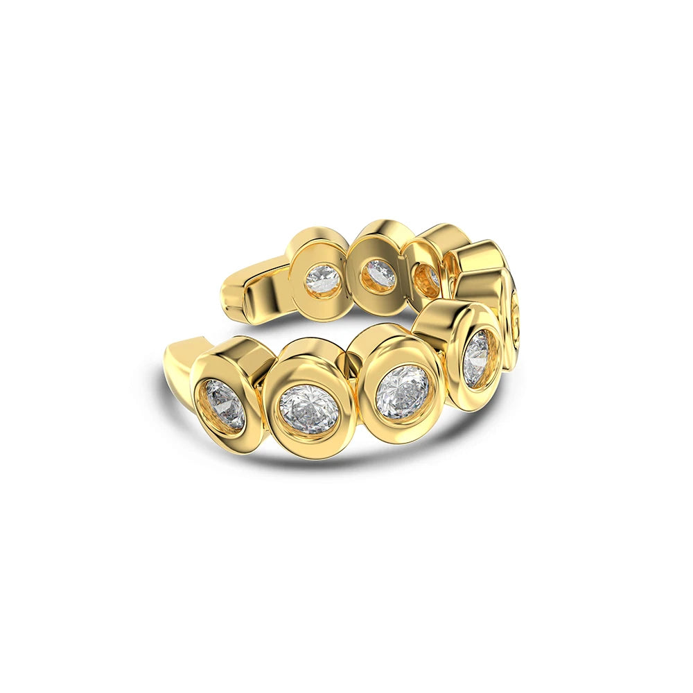 Silver Zircon Round Cut Wrapped Inlaid Ear Cuffs