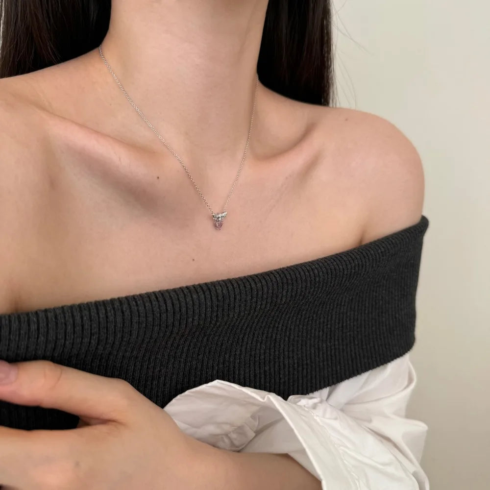 Silver Zircon Heart Cut Bee Pendant Necklace