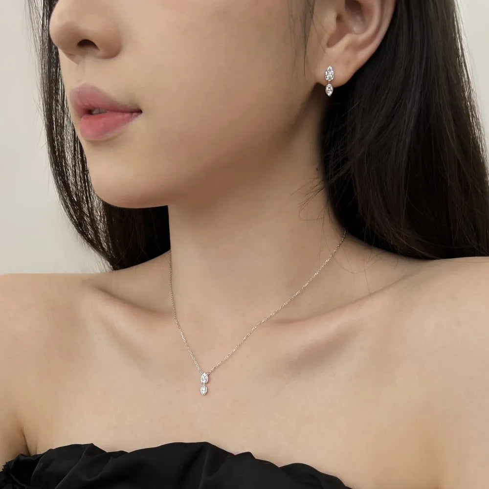 Silver Zircon Round Cut Water Drop Pendant Necklace