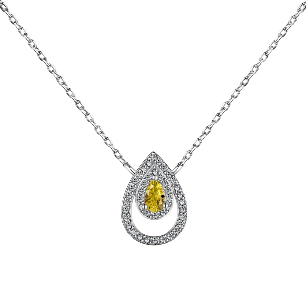 Silver Zircon Pear Cut Iced Tear Pendant Necklace