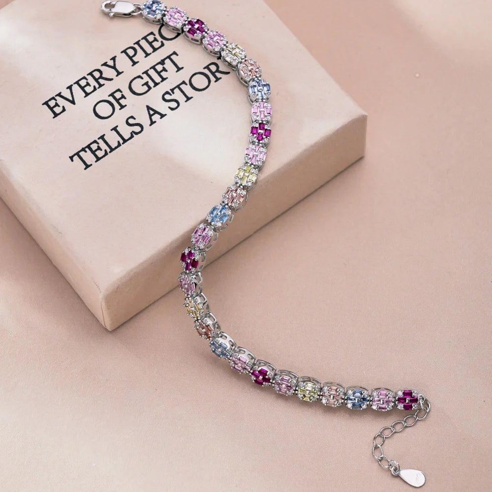 Silver Zircon Baguette Cut Cubic Tennis Bracelet