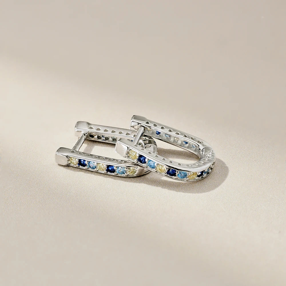 Silver Zircon Round Cut Inlaid Wrapped Huggie Earrings