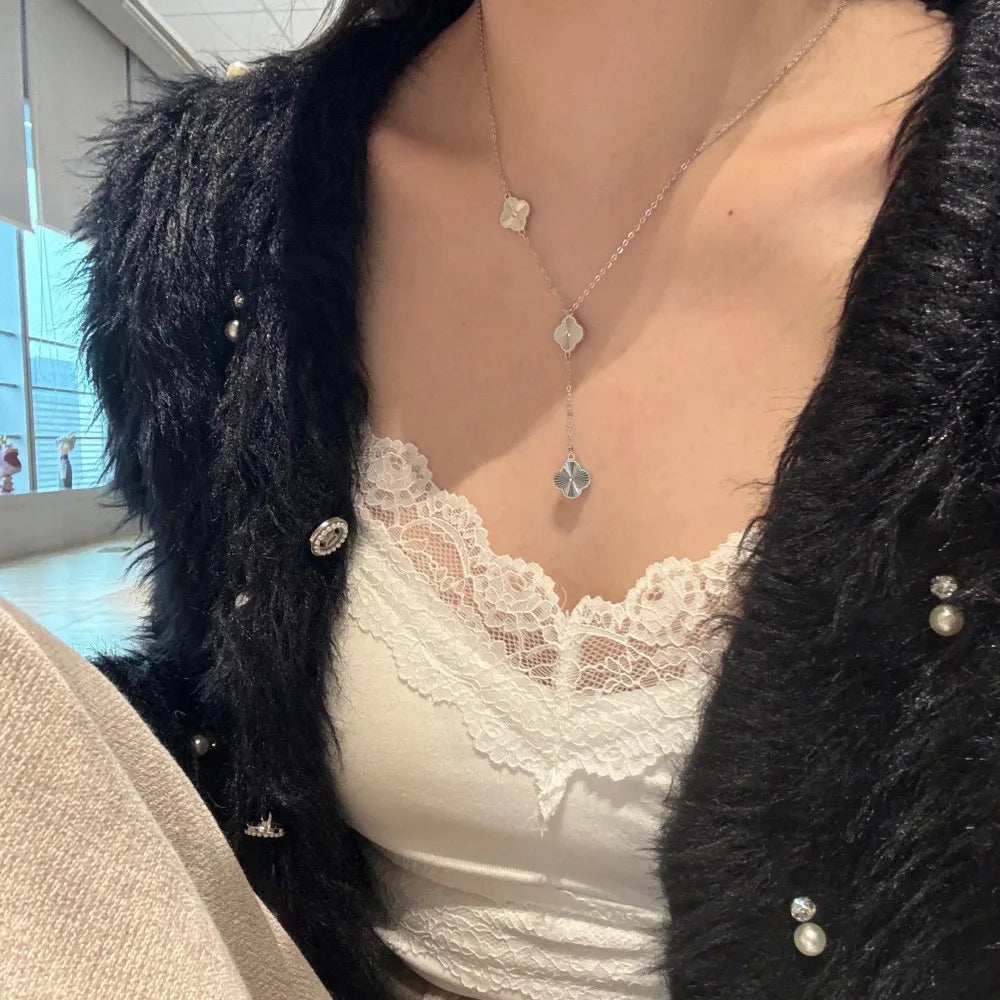 Silver Stacked Clover Chain Necklace