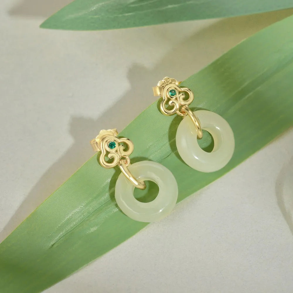 Silver Jade Stud Drop Earrings