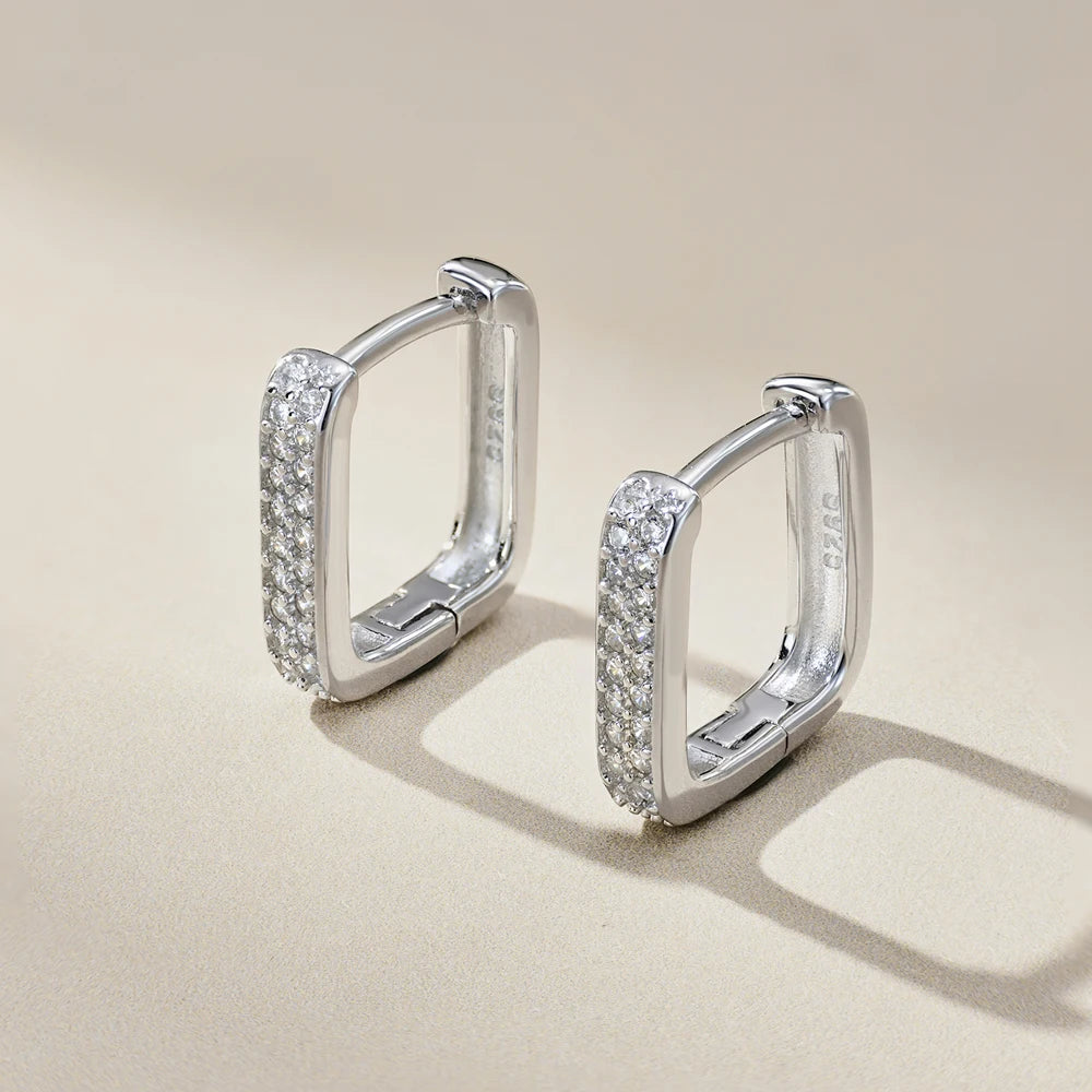 Silver Zircon Round Cut Iced Huggie Earrings