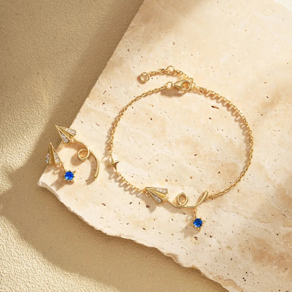 Silver Zircon Round Cut Paper Airplane Drop Earrings