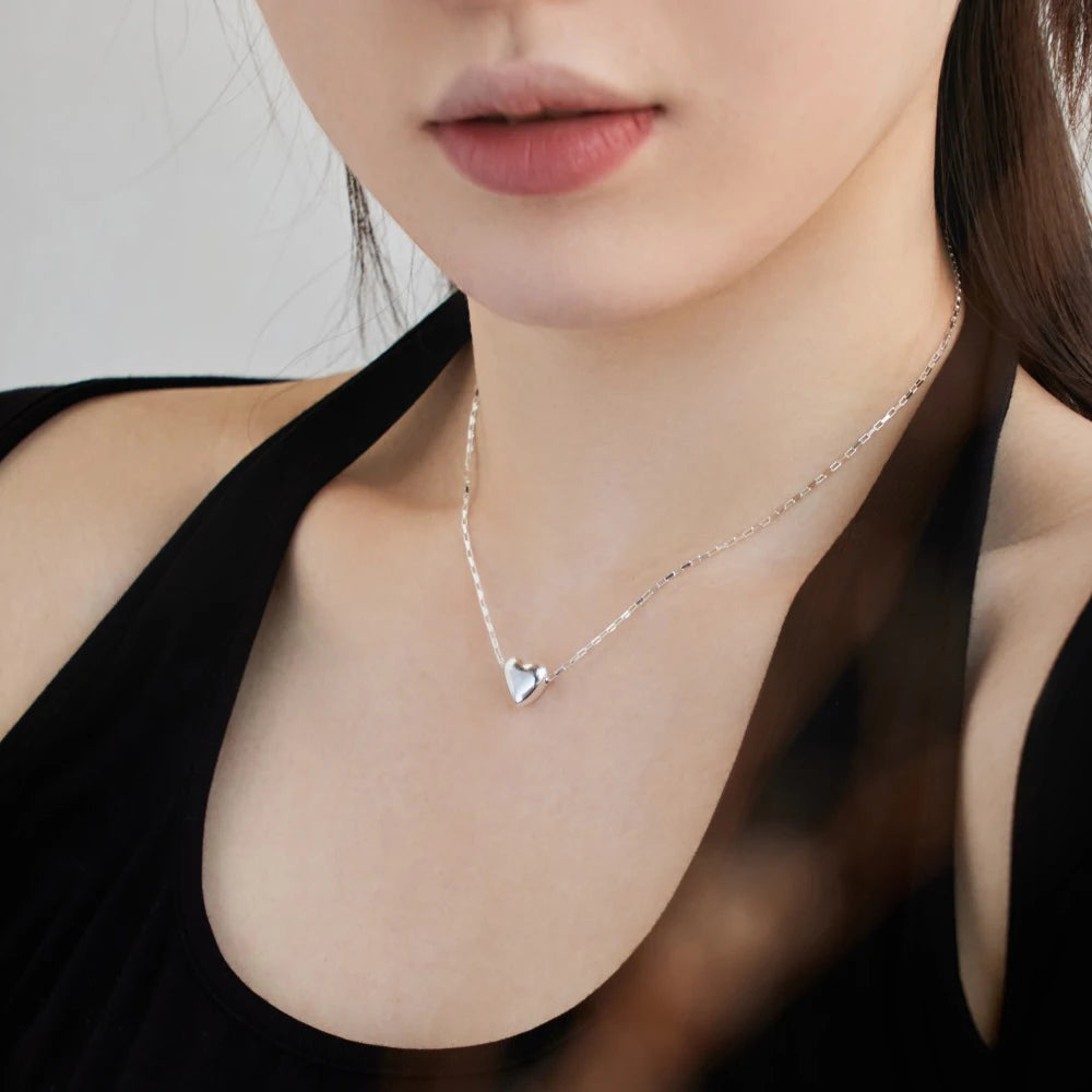 Silver Box Heart Pendant Necklace