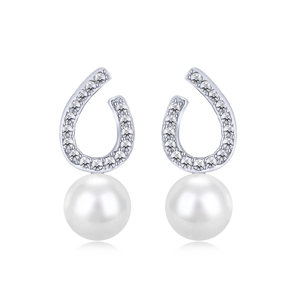 Silver Pearl Twisted Ear Studs