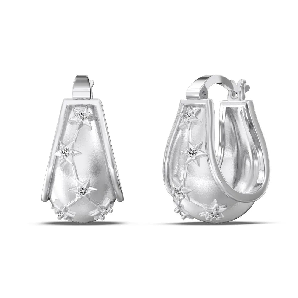 Silver Zircon Round Cut Chunky Inlaid Ear Hoops