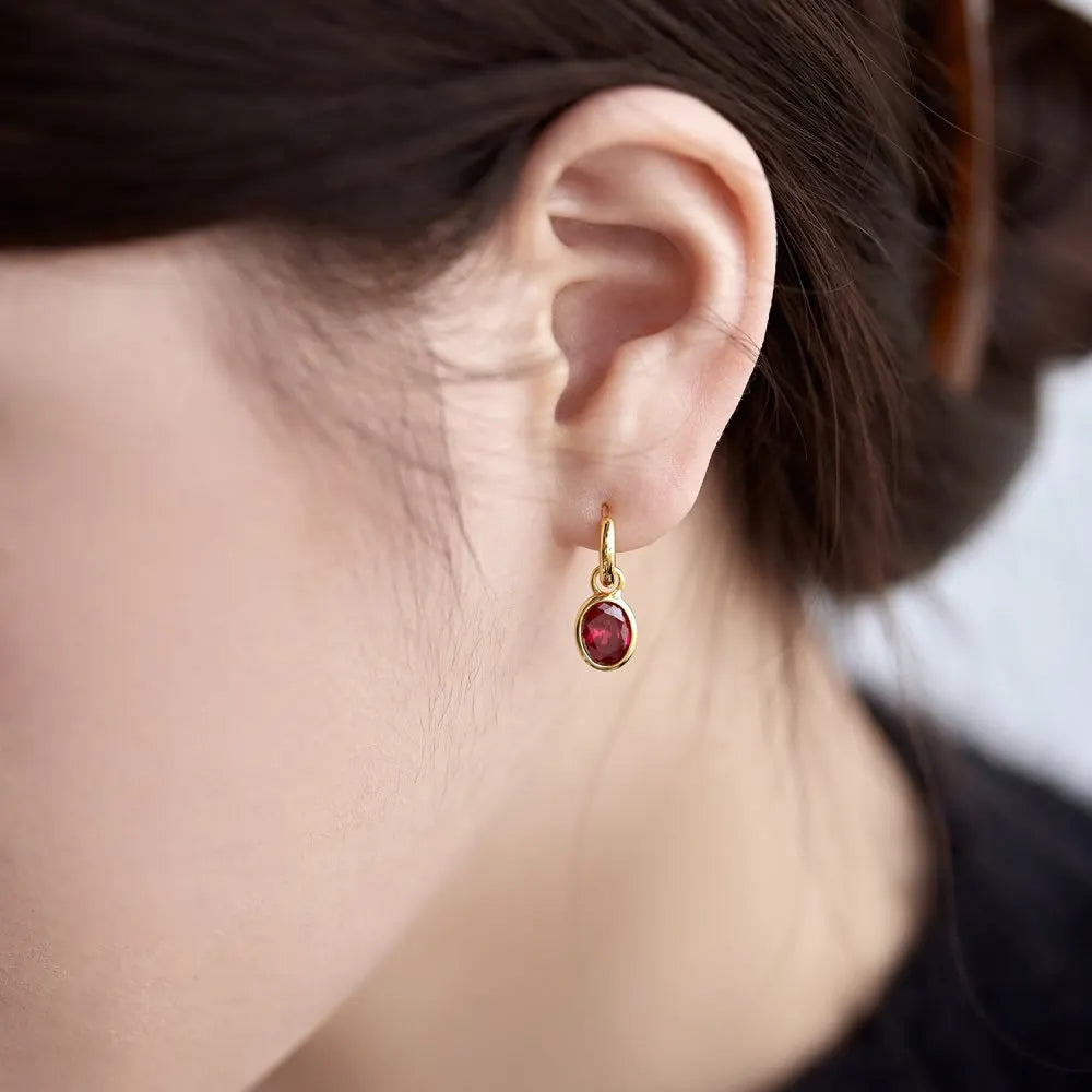 Silver Zircon Oval Cut Drop Huggie Earrings