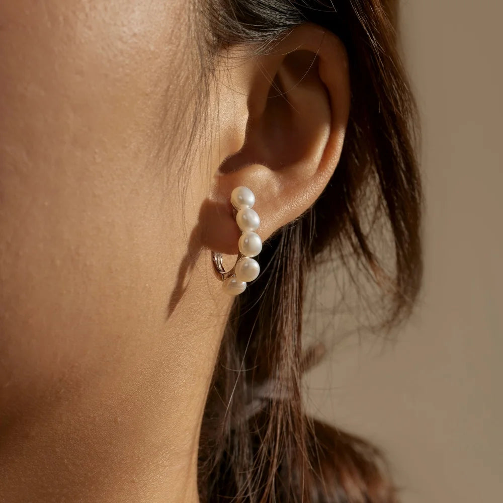 Silver Pearl Dots Ear Hoops