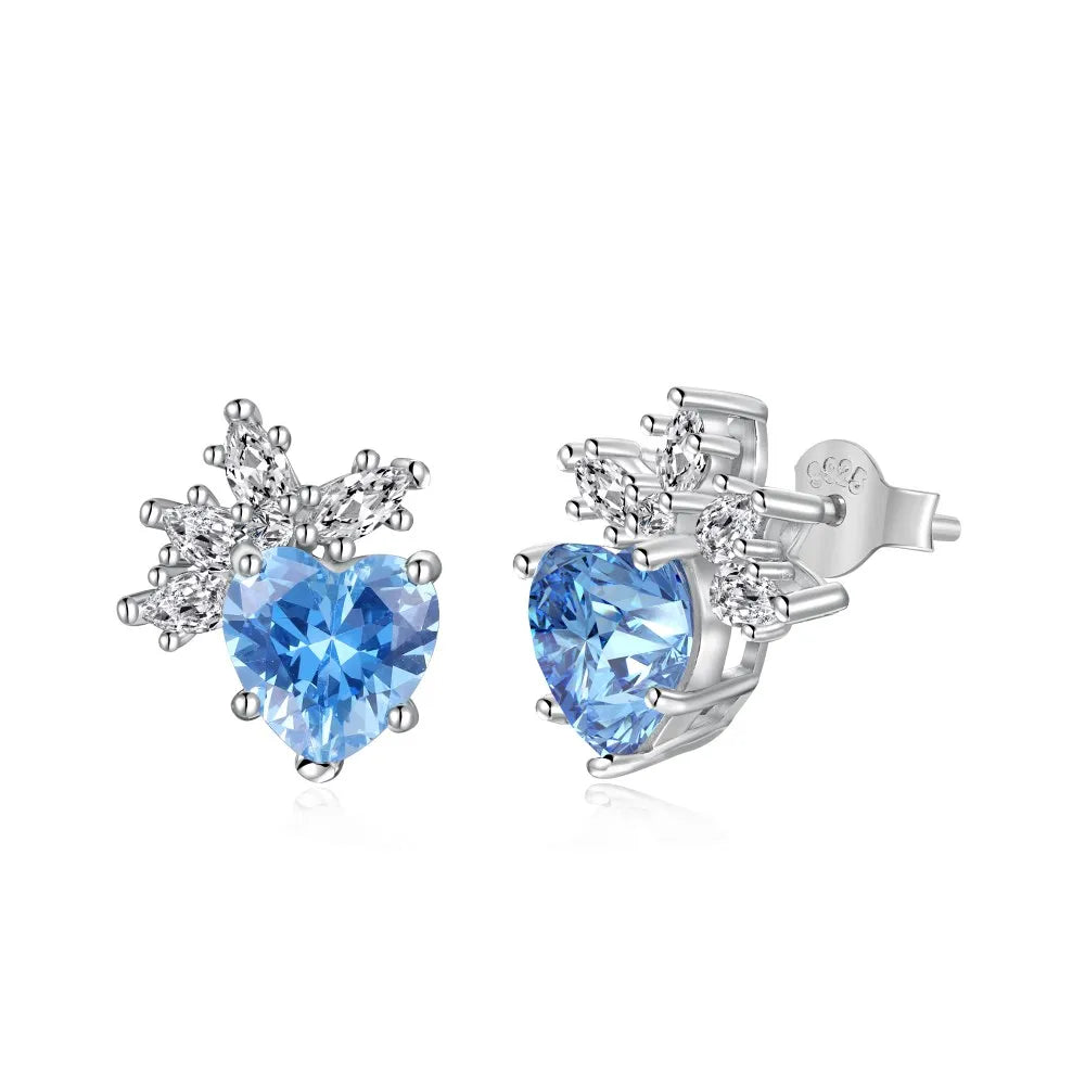 Silver Zircon Heart Cut Iced Ear Studs
