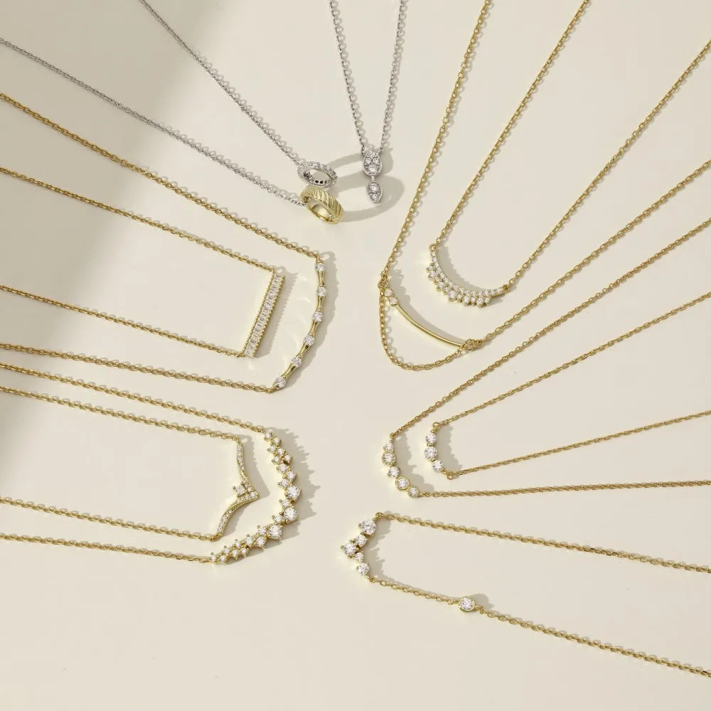 Silver Zircon Round Cut Smile Chain Necklace