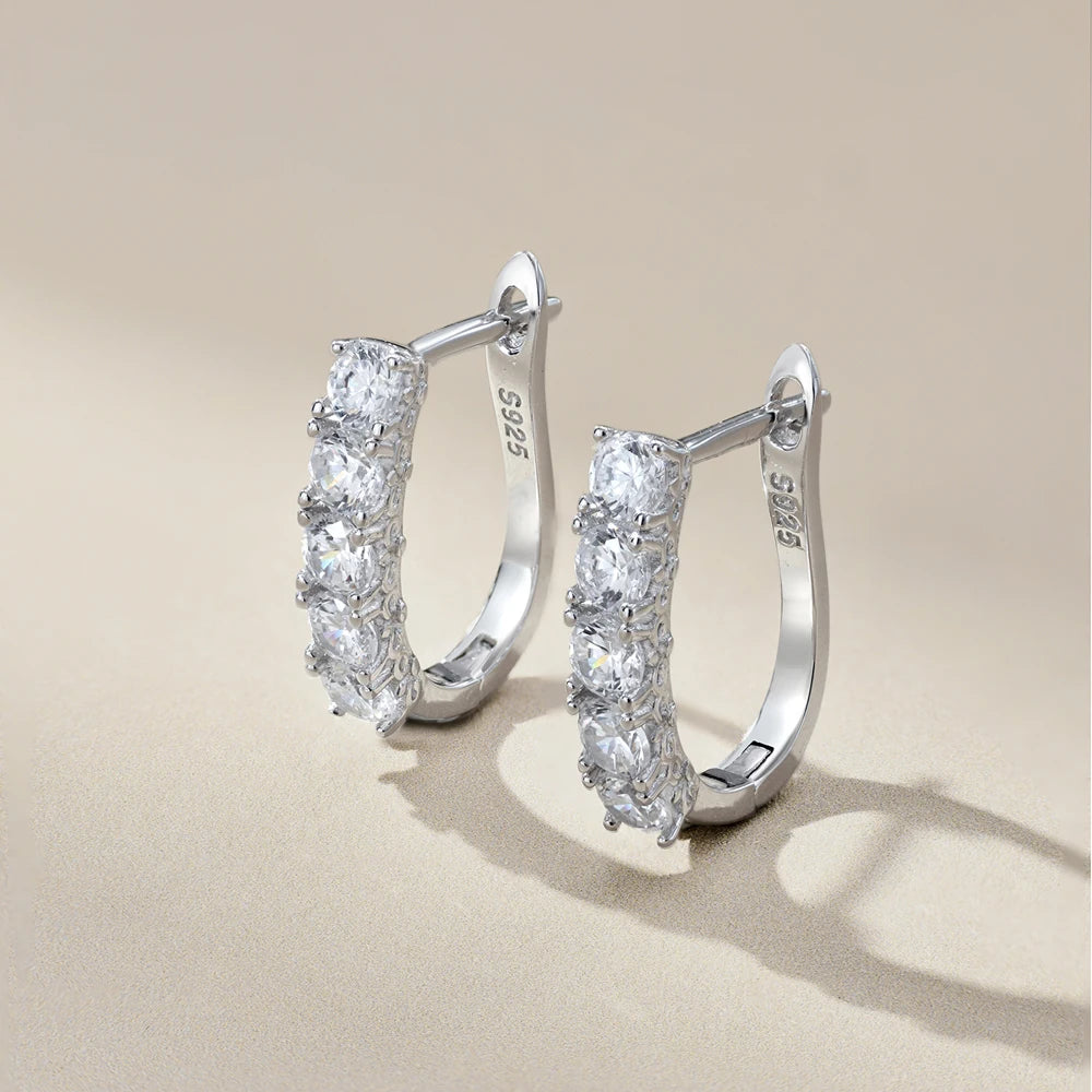 Silver Zircon Round Cut Curved Inlaid Ear Hoops