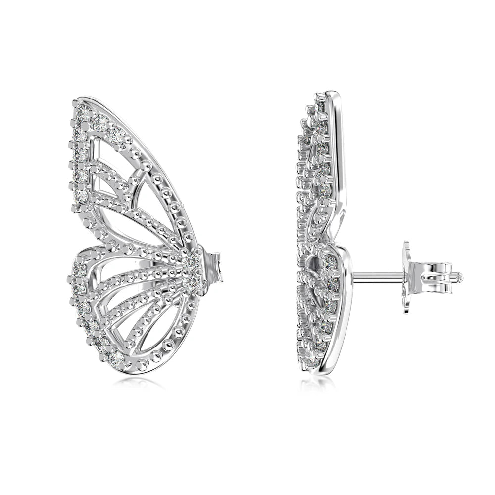 Silver Zircon Round Cut Butterfly Wings Ear Studs
