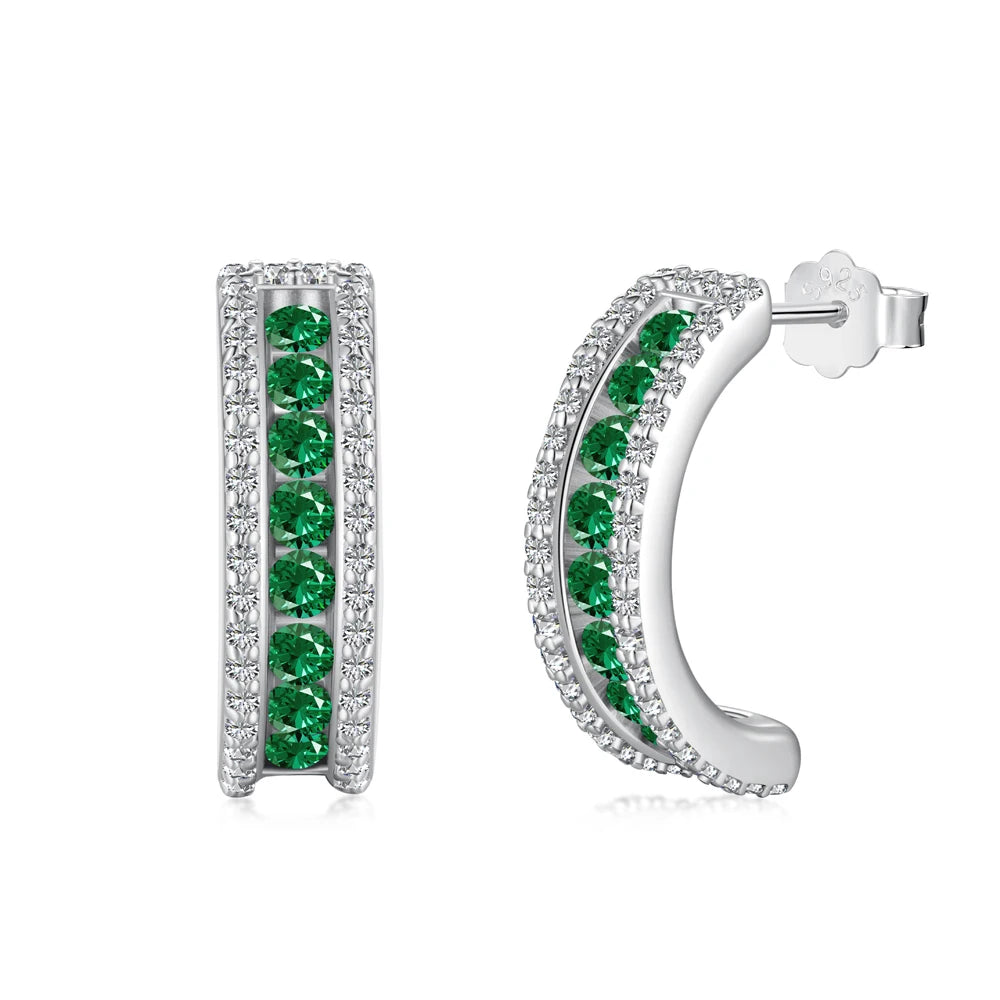 Silver Zircon Round Cut Stud Ear Hoops