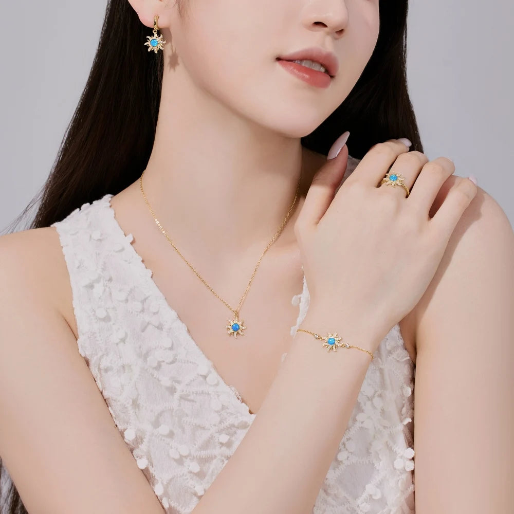 Silver Opal Round Cut Sunshine Pendant Necklace