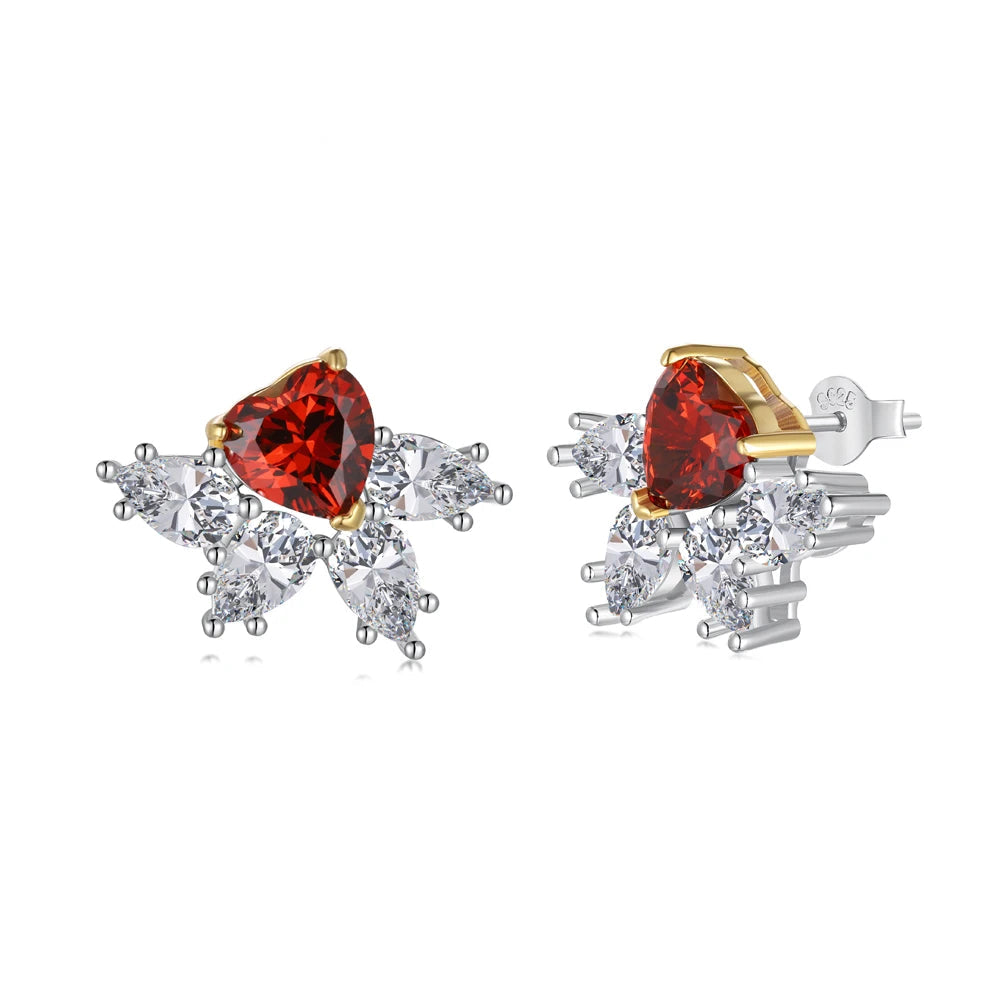 Silver Zircon Heart Cut Layered Water Drop Ear Studs