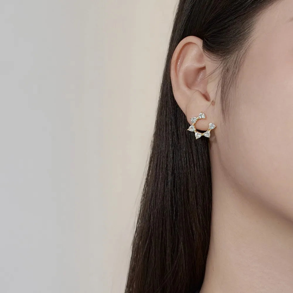 Silver Zircon Heart Cut Sunshine Ear Studs