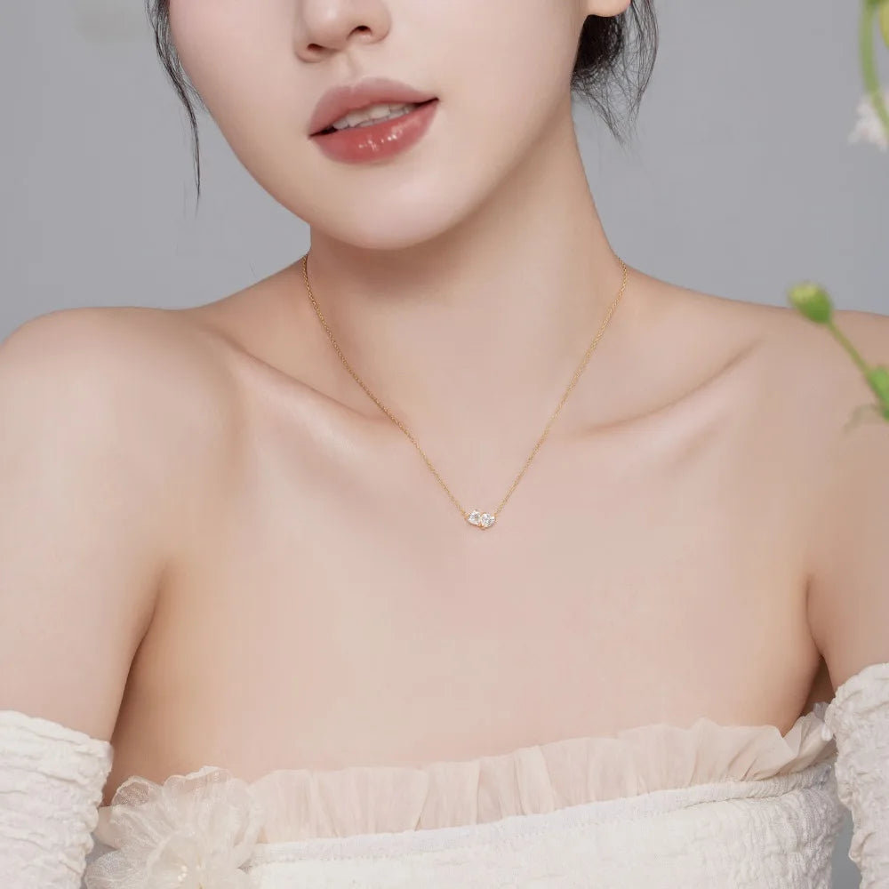 Silver Zircon Heart Cut Toi Et Moi Pendant Necklace