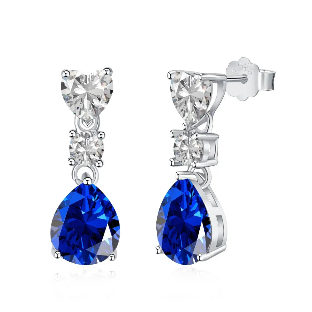 Silver Zircon Pear Cut Heart Drop Earrings
