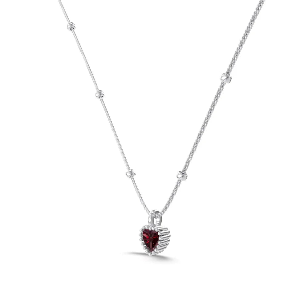 Silver Zircon Heart Cut Twisted Link Pendant Necklace