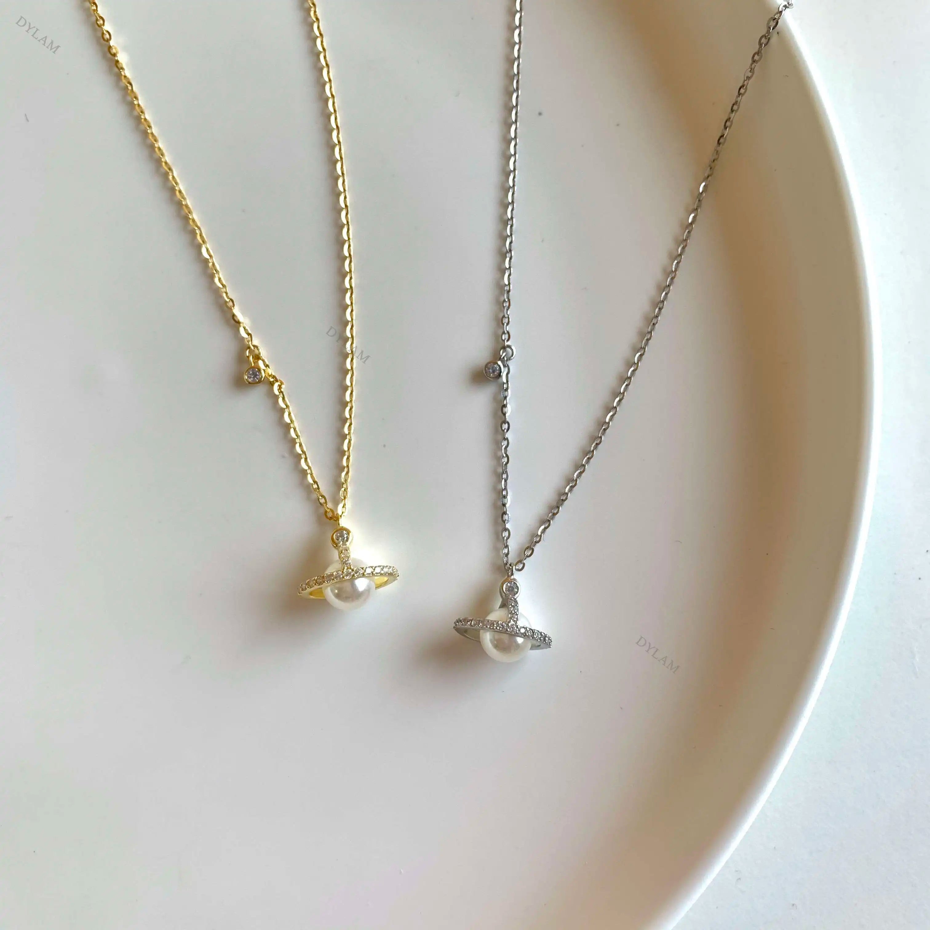 Silver Pearl Wrapped Pendant Necklace