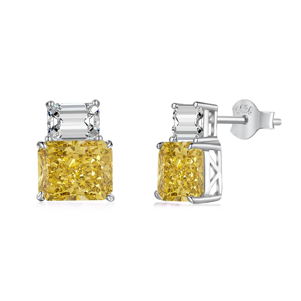 Silver Zircon Radiant Cut Stacked Ear Studs