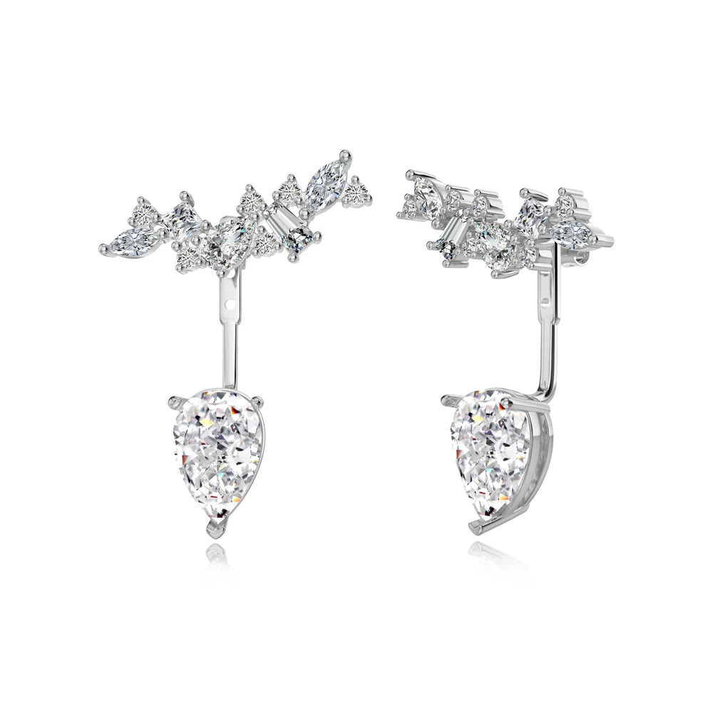 Silver Zircon Pear Cut Irregular Stacked Ear Studs