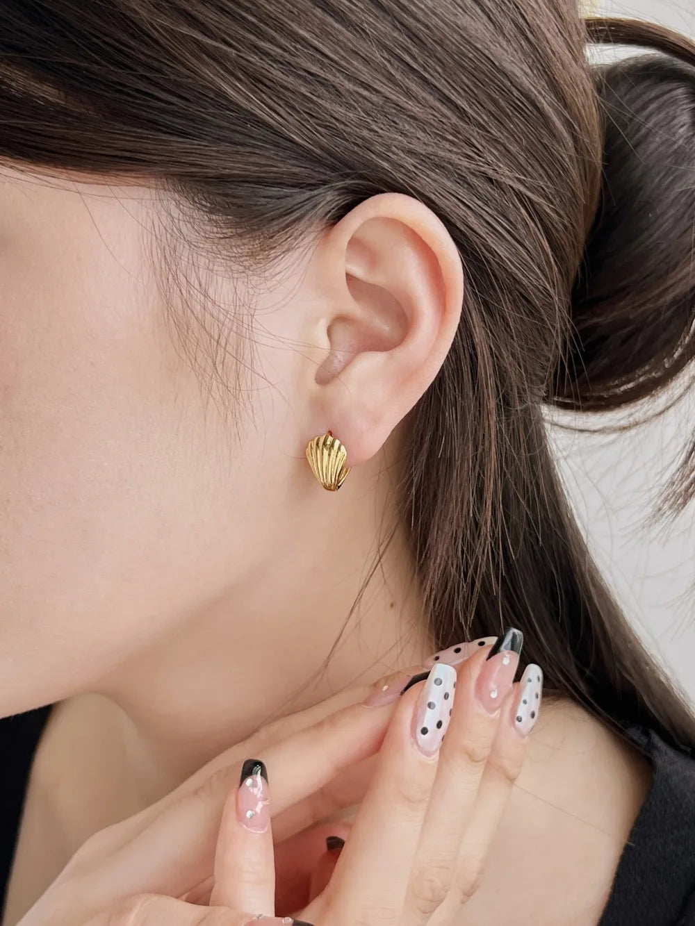 Silver Shell Huggie Earrings