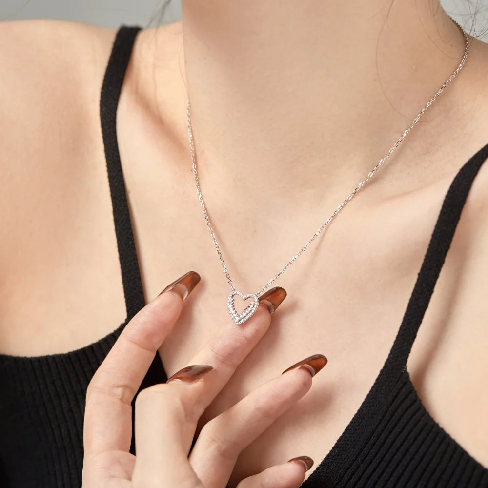 Silver Zircon Round Cut Spiked Heart Pendant Necklace