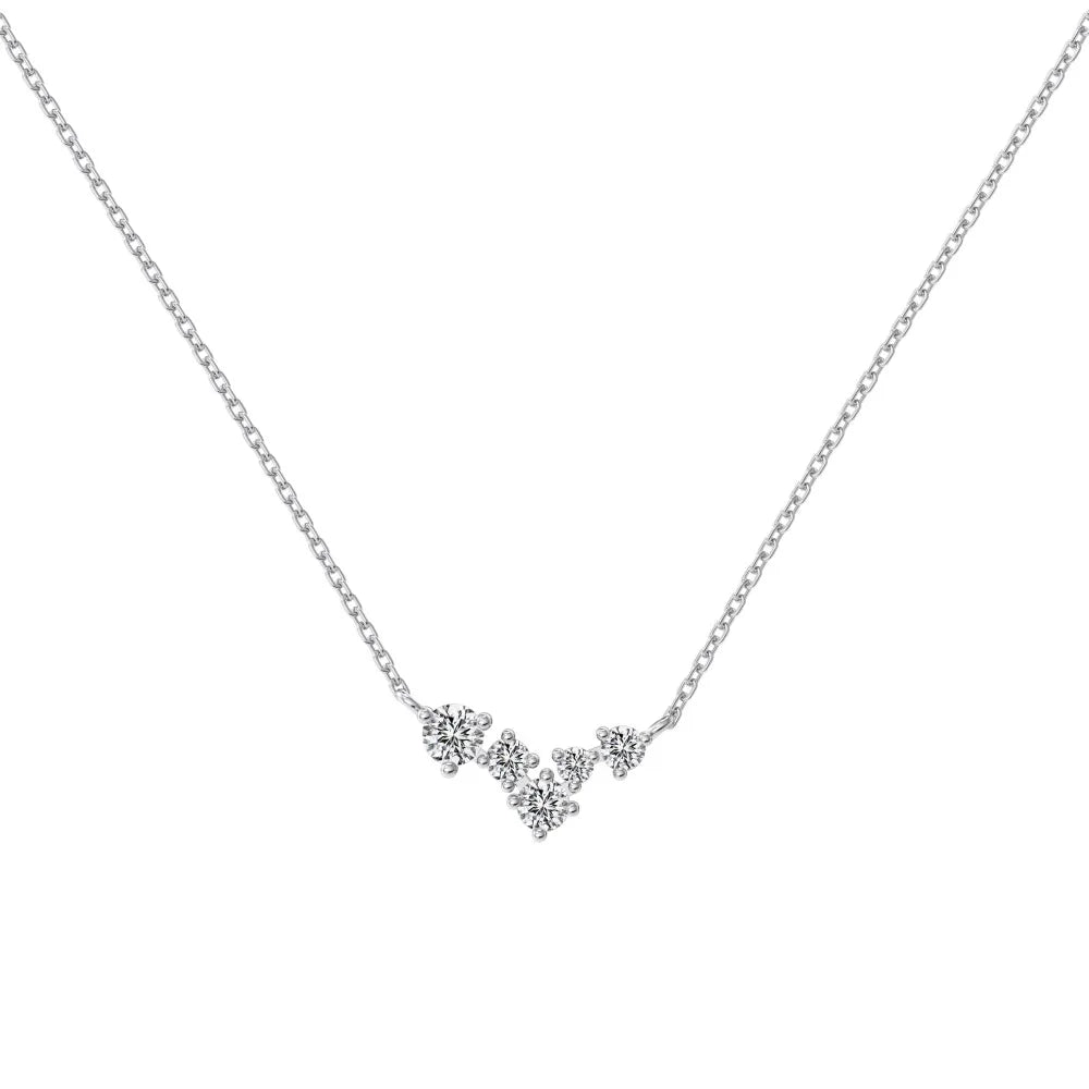 Silver Zircon Round Cut Geometric Bar Necklace