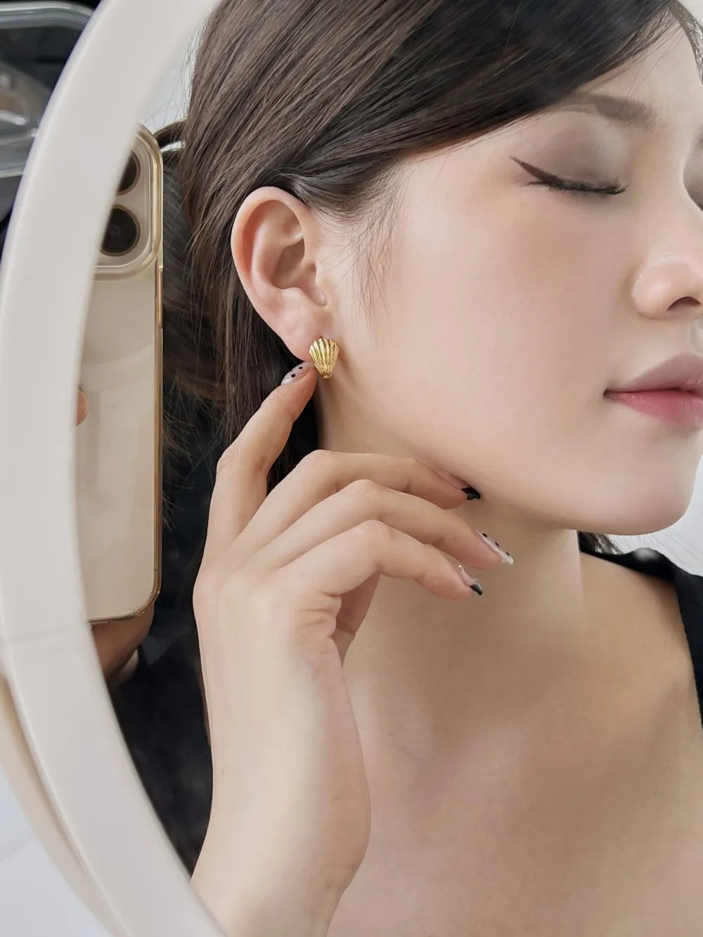 Silver Shell Huggie Earrings