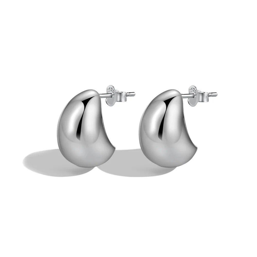 Silver Chunky Water Drop Ear Studs