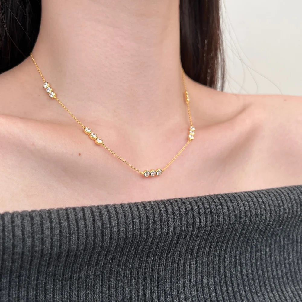 Silver Zircon Round Cut Dots Chain Necklace