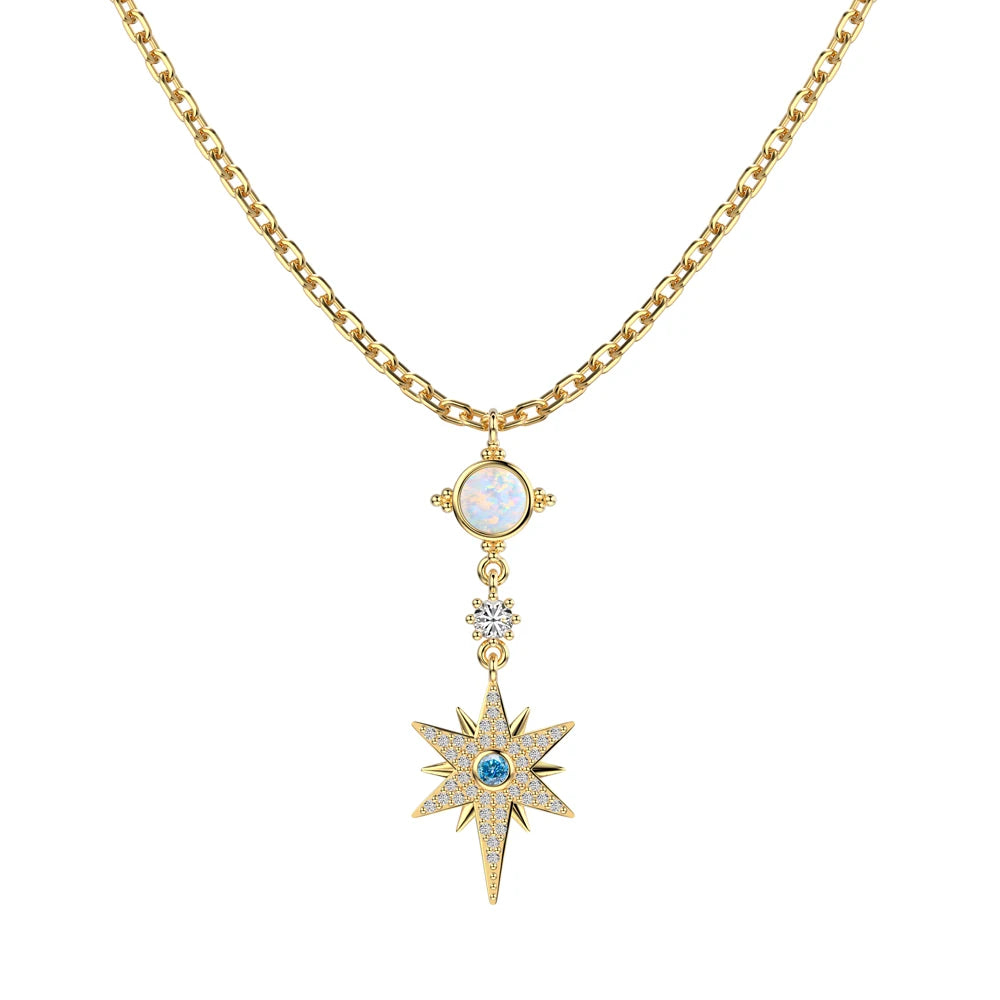 Silver Zircon Round Cut Hexagram Pendant Necklace