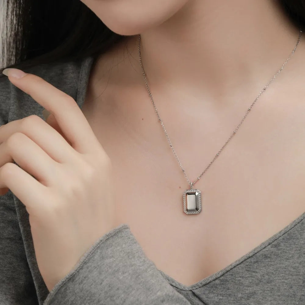 Silver Rectangle Pendant Necklace