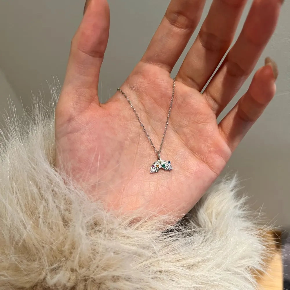 Silver Zircon Round Cut Rainbow Pendant Necklace