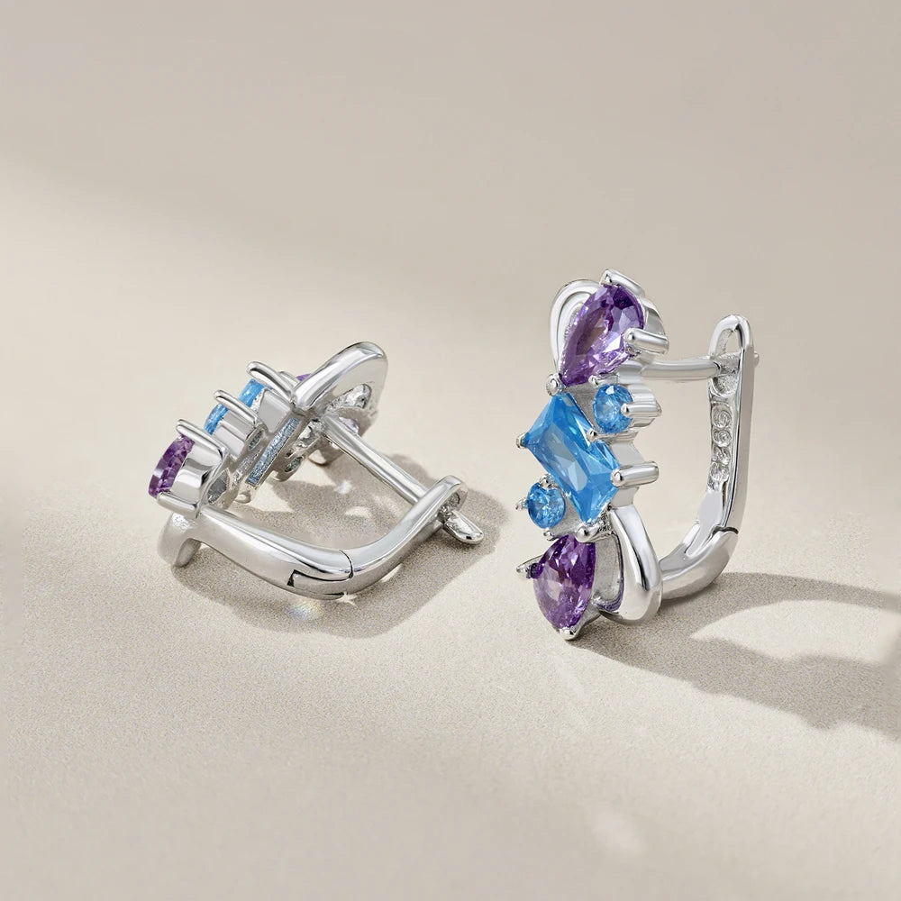 Silver Zircon Baguette Cut Multi Shape Huggie Earrings