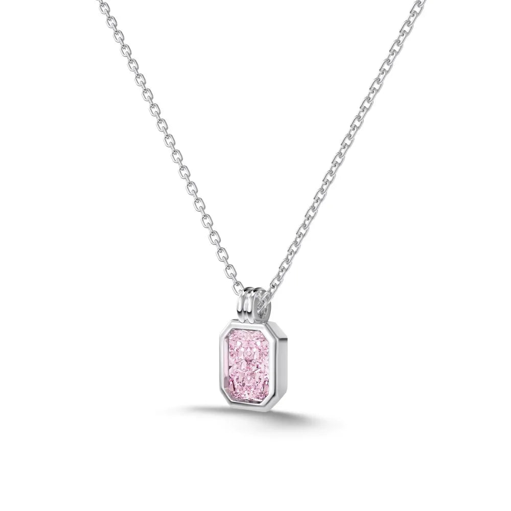 Silver Zircon Radiant Cut Side Single Pendant Necklace