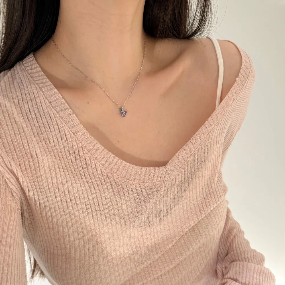 Silver Zircon Round Cut Grape Pendant Necklace