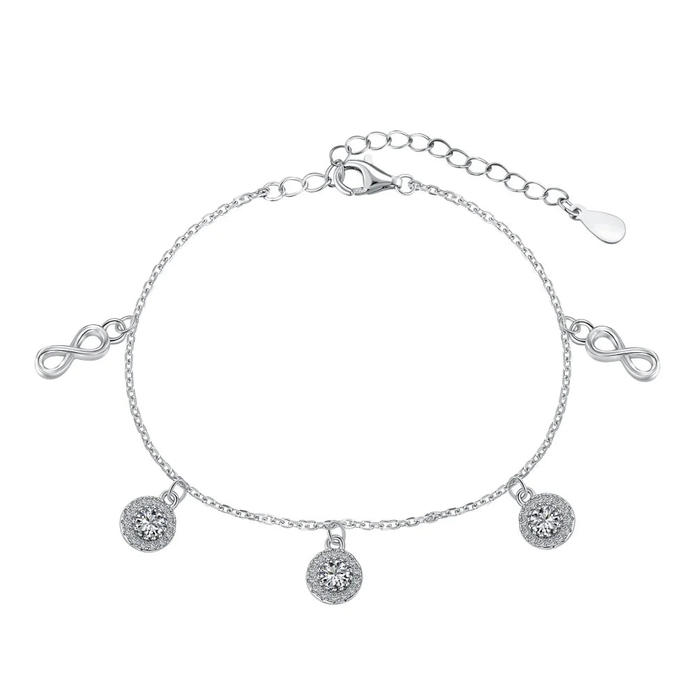 Silver Zircon Round Cut Tassel Charm Bracelet