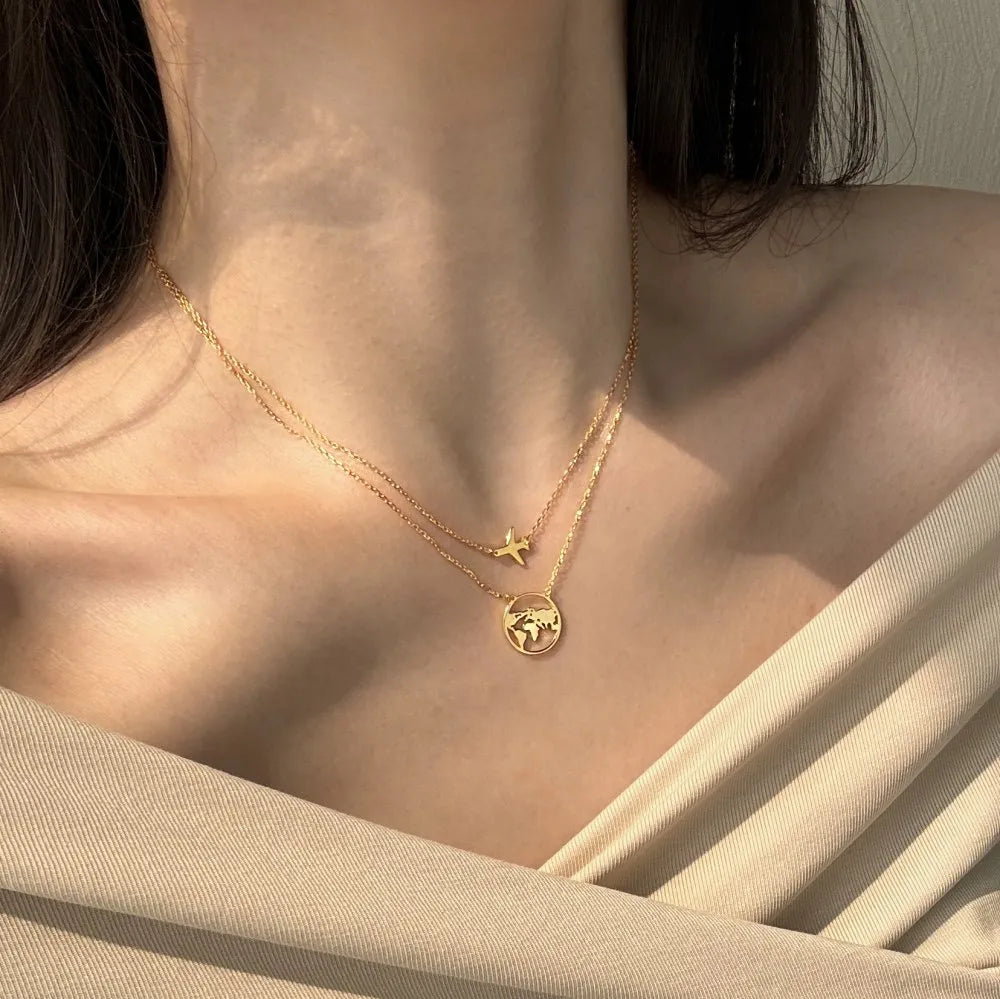 Silver Double Layer Globe Pendant Necklace