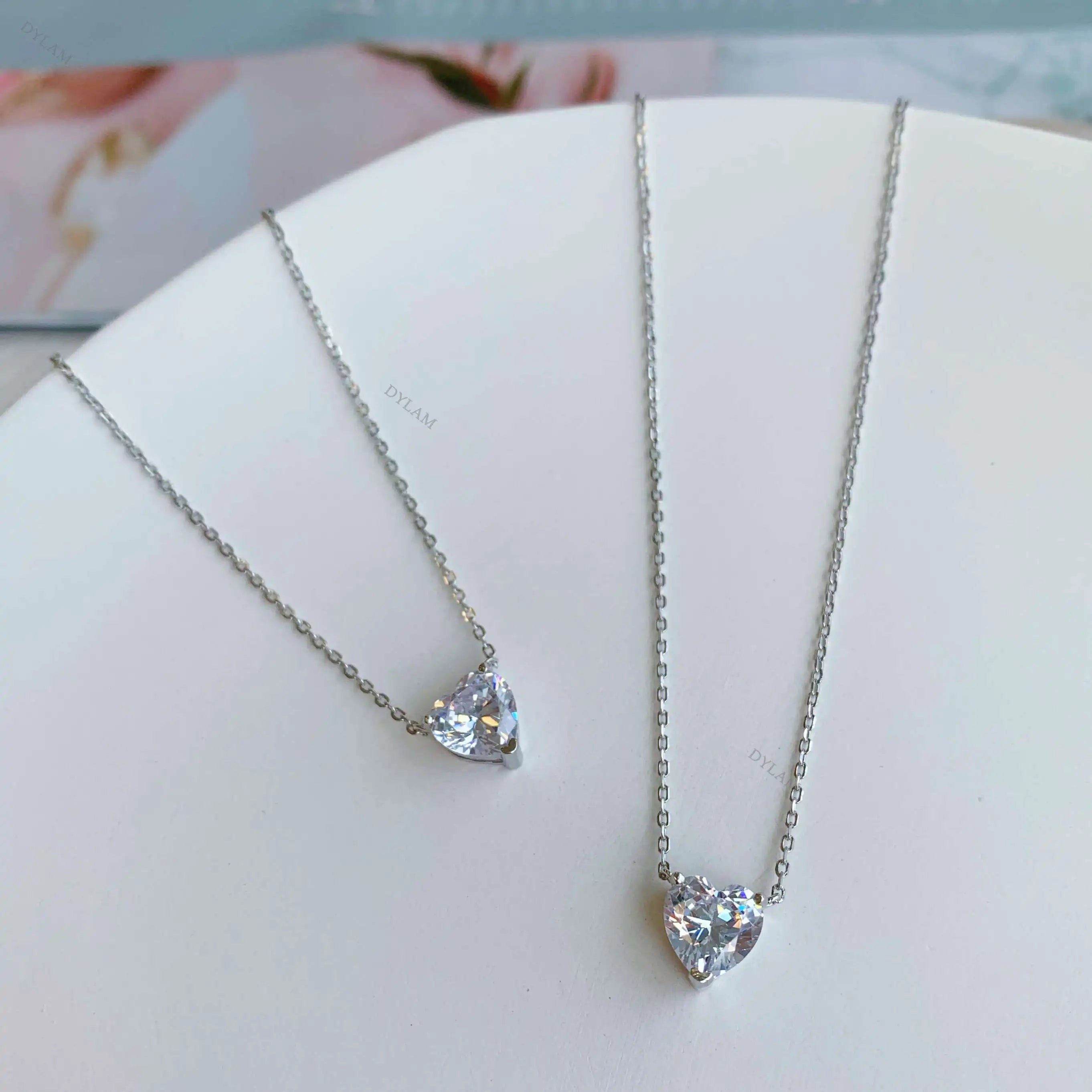 Silver Zircon Heart Cut Love Pendant Necklace