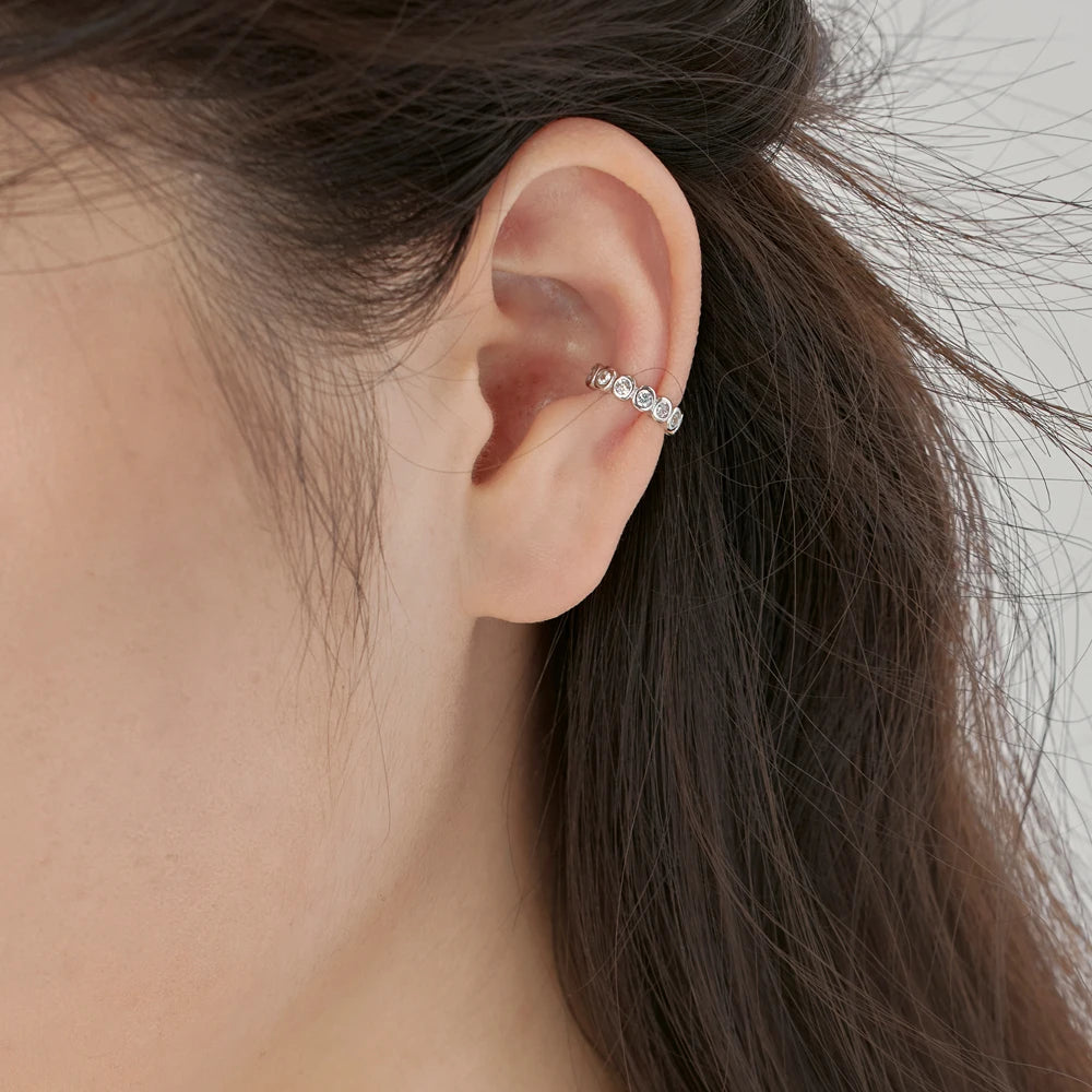 Silver Zircon Round Cut Wrapped Inlaid Ear Cuffs
