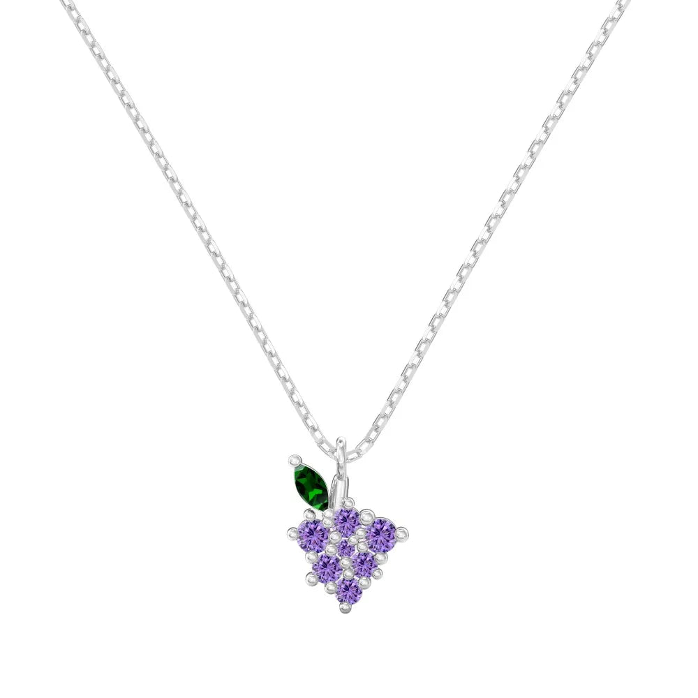 Silver Zircon Round Cut Grape Pendant Necklace