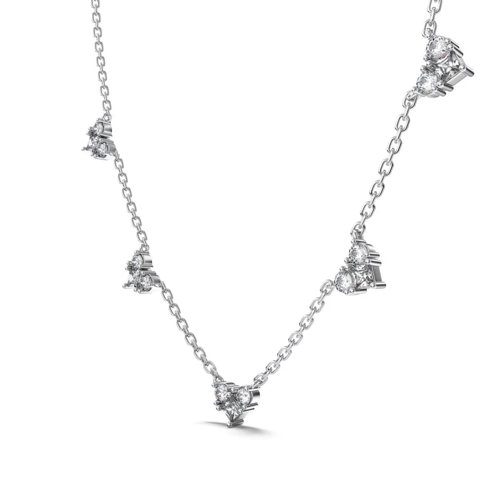 Silver Zircon Princess Cut Heart Chain Necklace