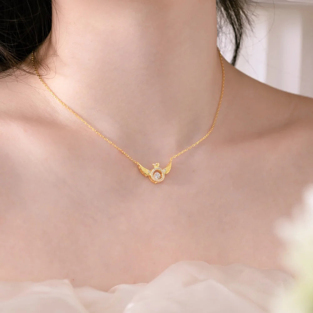 Silver Zircon Round Cut Halo Wings Bar Necklace